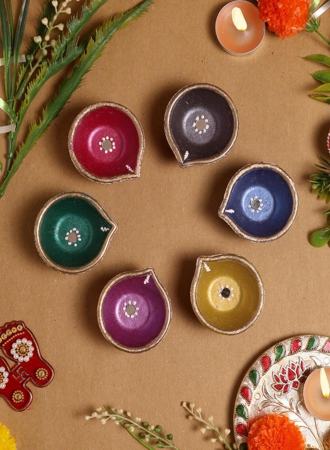 TrendBell Handmade Terracotta Set of 6 Multicolor Clay Diya for Diwali/Navratri Decorations Oil Lamp Diwali Clay Diya Tea Light Holder Indian Decor Festival Gifts Puja Items | TRBD6-01 - Image 3